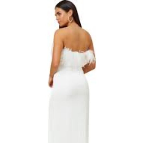 Aidan Mattox ivory white strapless feather bridal gown dress size 2 - Picture 5 of 8